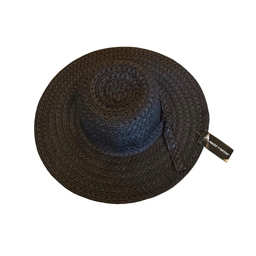 Maddhatter Women's Woven Wide Brim Sun‎ Hat; Black; One Size NWT